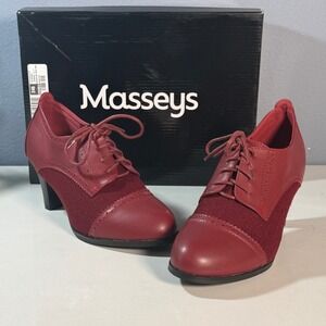 Massys Womens Burgundy Lace Up Oxford Heeled Shoes 8W